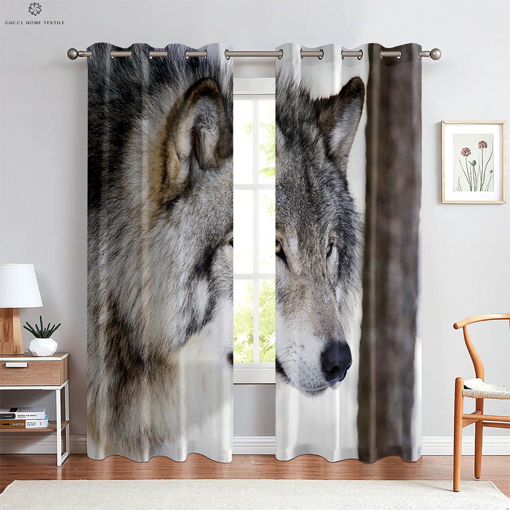 Wolf Under The Starry Sky 3d Printed Curtains For Children's Room, Bedroom, Living Room, Kitchen Curtains 2 Pieces Easy To Wash