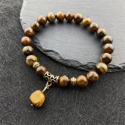 Neu Charm herren Armband Mode 8MM Naturstein Anhänger Tigerauge Stein Perlen Armband für Männer