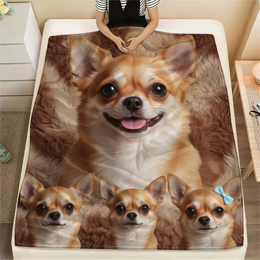 1Pc Chihuahua Poodle Dog Print Flannel Blanket, High quality Comfortable for All Seasons, Home Decor, Warmth and Comfort, Perfect for Gifts