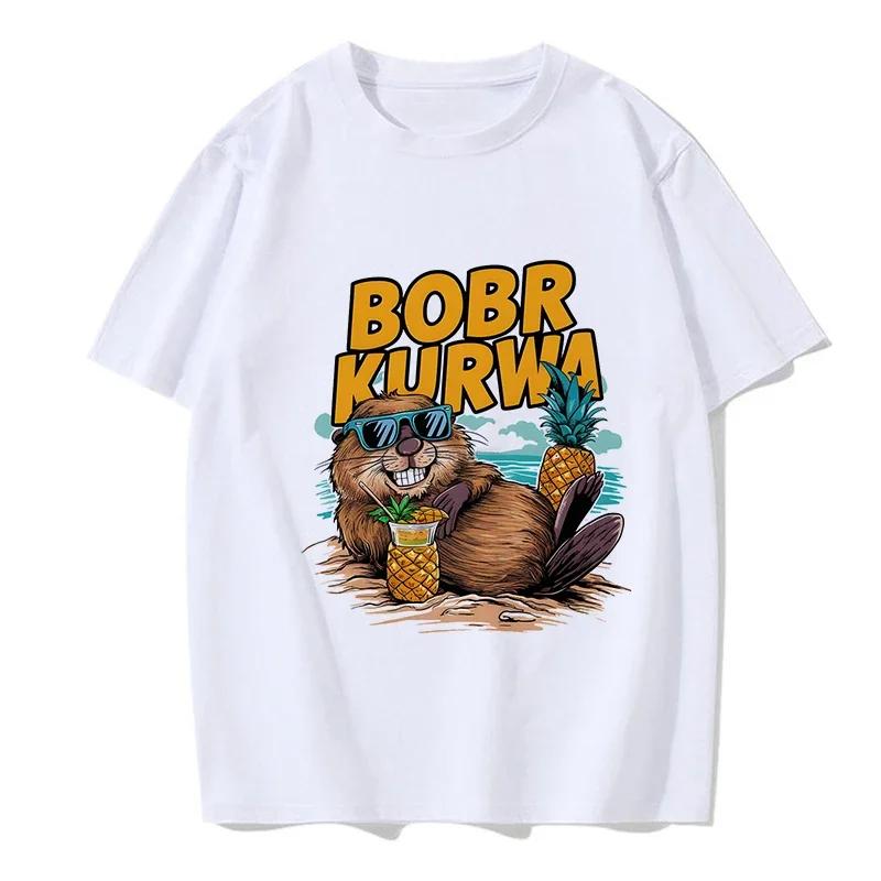 Funny Kurwa Bober Mange T Shirt 90s Cartoon Bobr Kurwa Grunge Tshirt Harajuku Y2k Tees Tops Men Fashion EU Szie T-shirt Clothes