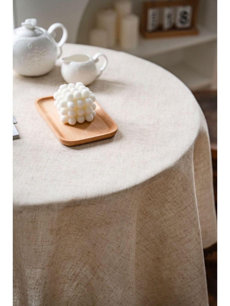 Imanqiyun Khaki Tassel Tablecloth - American Country Linen Blend Rectangular