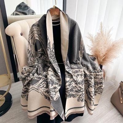 Vielseitiger Musterdruck Doppelseitiger Imitationskaschmirschal Winter Hochwertiger warmer Schal Damen
