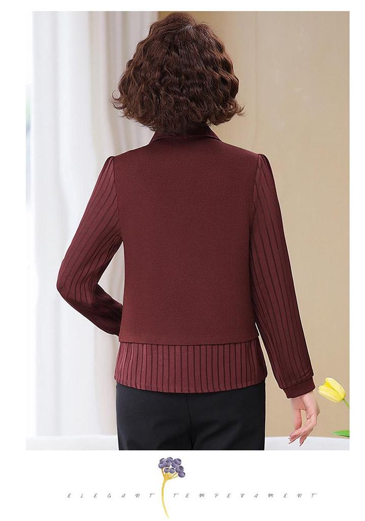 Women's Spring Summer Long Sleeve Chic Slimming Two-Piece Layered Top for Middle-Aged & Elderly
