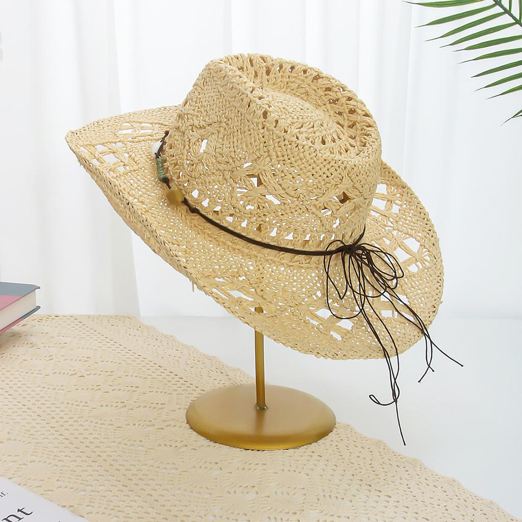 Summer Woven Denim Hat Outdoor Sun Shading and Sun Protection Straw Hat Women's Hollowed Out Large Eave Beach Hat