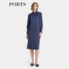 Women's Belted Long Sleeve Midi Dress