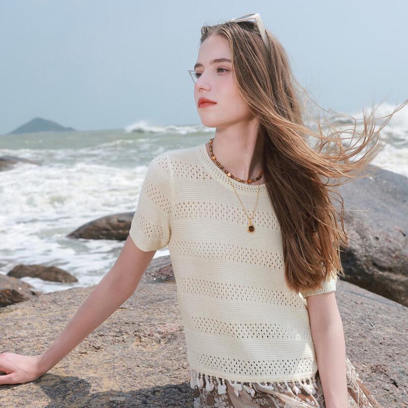 Women's Hollow Knit Short Sleeve Top