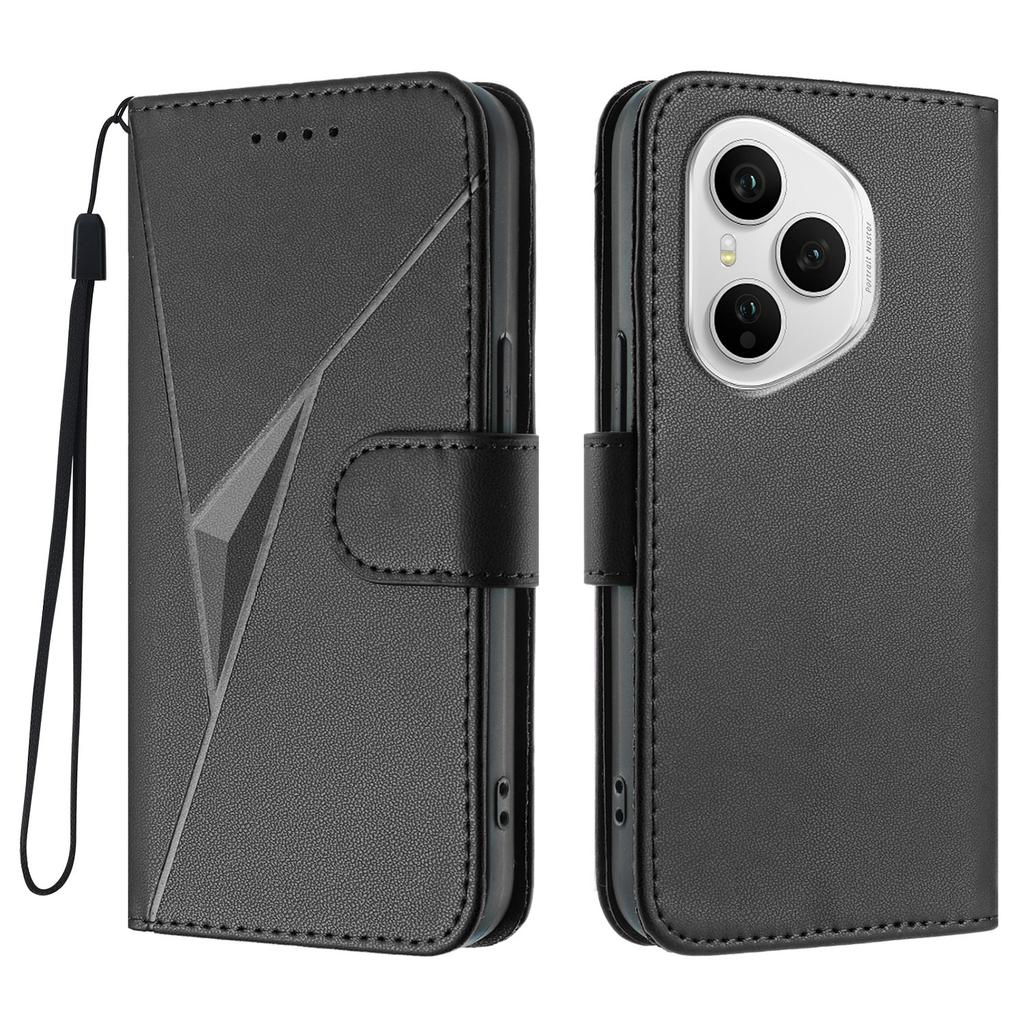 For Honor 400 Pro 5G (Global) Case Triangle Imprint Leather Phone Cover with Lanyard