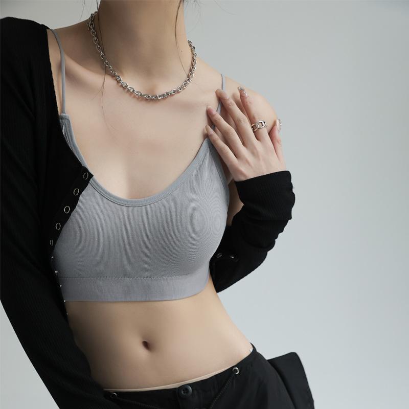 With Chest Pad Simple Thread Bottom Small Strap Vest Female Summer On The United States Back Underwear Can Be Worn Outside Sports Wipe Chest