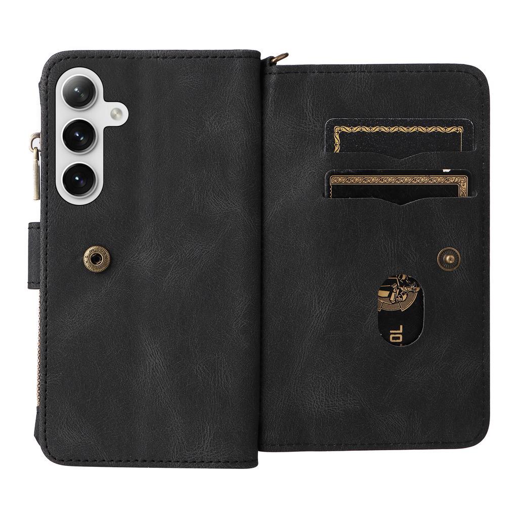 For Samsung Galaxy S24/Galaxy S25 Zipper Wallet Case with 15 Card Slots and Strap Leather Phone Cover