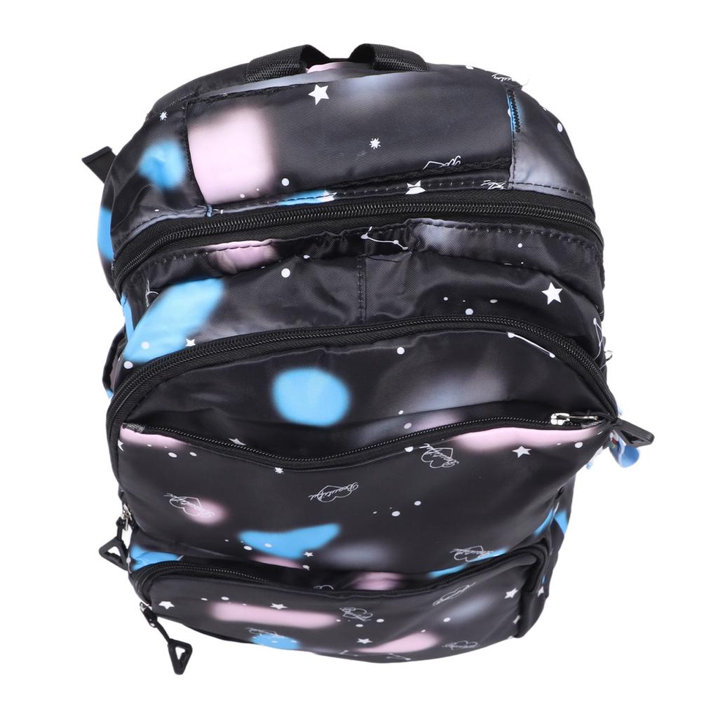 Students Backpack Large Capacity Beautiful Printing Zipper Closure School Shoulder Bag Black Nylon