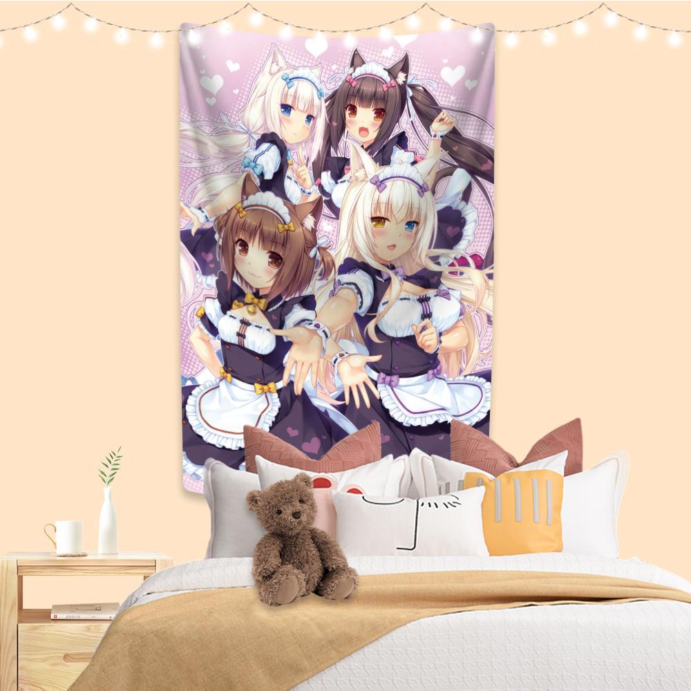 Kawaii Anime Tapestry Nekopara Printed Cute Wall Hanging Room Decor Large Fabric Of Dorm Backdrop Cloth Sofa Blanket