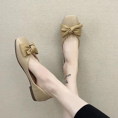 Fashion Women's Flat Shoes Square Toe Low Heel Elegant Ladies Footwear with Bow Dress Popular Stylish Cheap Clearance Korean Style Shoe