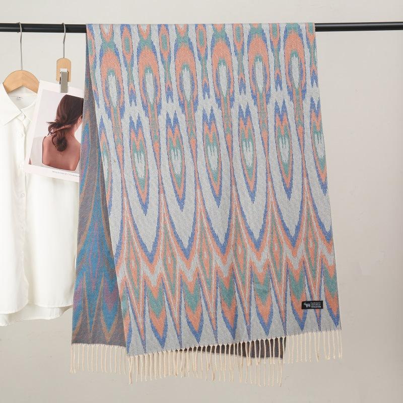 Ethnic Style Women Printed Shawl Autumn Winter  Muslim Hijab Imitation Cashmere Tassels Scarves Luxury Thick Warm Scarf Female