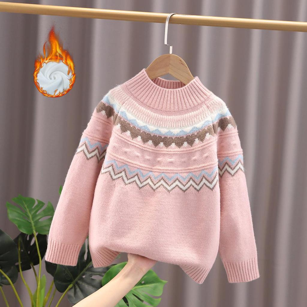 Girls' Trendy Thick Knit Sweater for Autumn/Winter 2025 - Stylish Round Neck Pullover, Medium/Large Children's Wear.