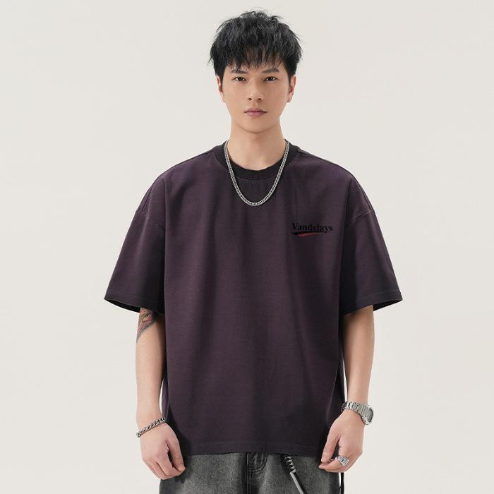 Round Neck T-shirt American Heavyweight 300g Loose Printed Top Summer Casual Short-sleeved Men