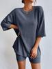Fashionable Knitted Loose Casual Round Neck Summer Shorts Top Set Women'S Clothing Comfortable Breathable Solid Color Shorts Set