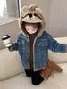 Girls' Fleece-Lined Denim Jacket - Warm Korean Style Autumn/Winter Cotton-Padded Top for Little Girls