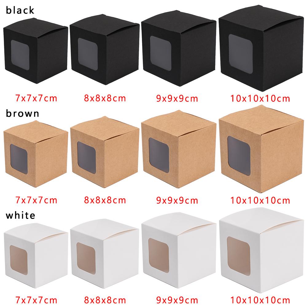 10Pcs White/black/Brown Kraft Window Box Packing Gift Boxes with Pvc Window for Candy/Cake/Soap/Cookie/Cupcake Display Box