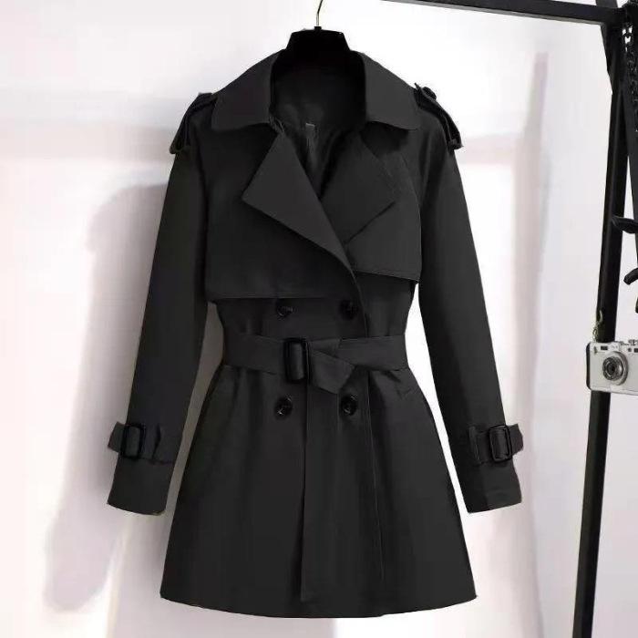 Women's Mid-Length Korean Style Trench Coat - Chic British Design