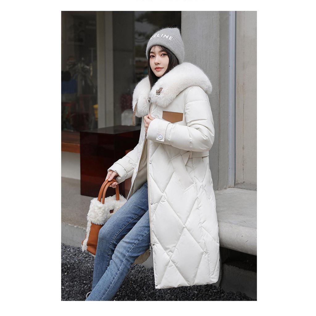 Slim-fit Big Fur Collar Mid-length Over-the-knee Padded Jacket Thickened Jacket