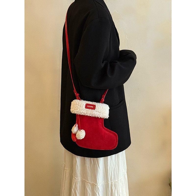 Cute Plush Boots with A Lamb Fur Crossbody Bag for A Small and Unique Design Phone Case.