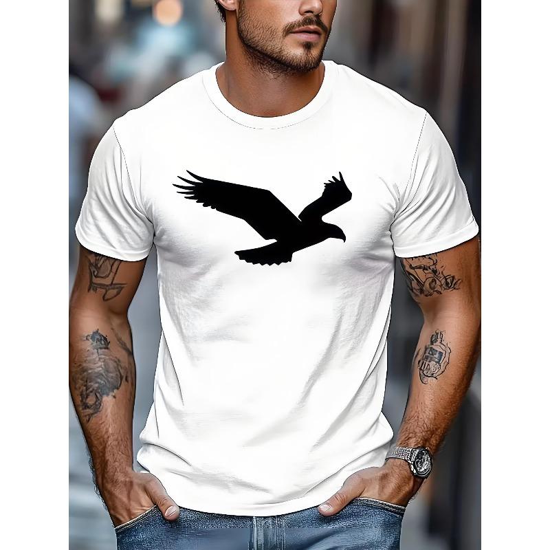 European Size Men'S Outdoor Casual Sports T-Shirt, Featuring an Eagle Design, Round Neck, Short Sleeves - Perfect for Summer And Machine Washable