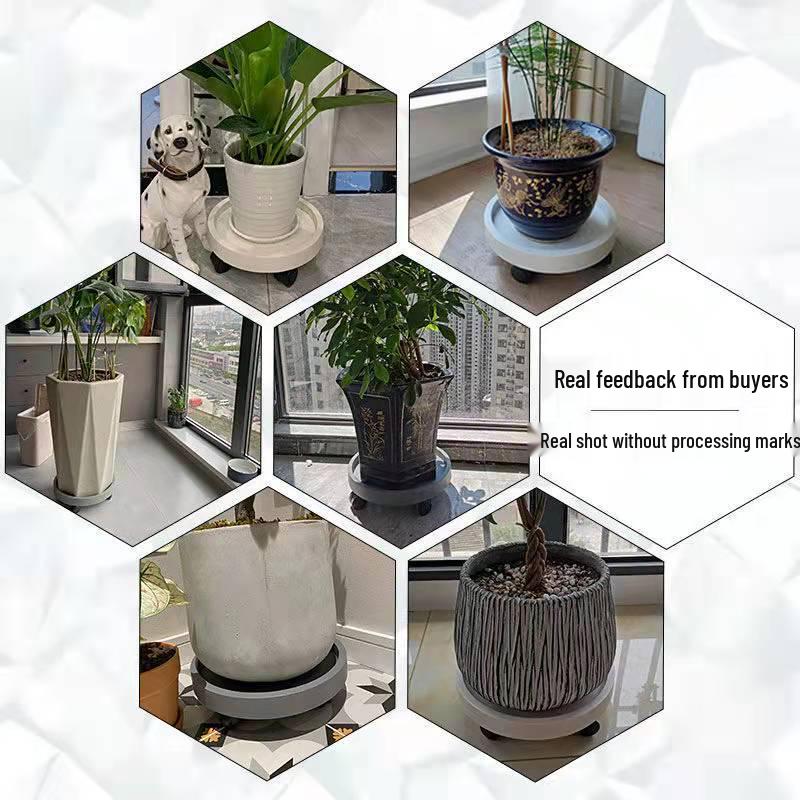 Round Movable Flower Pot Tray with Tempered Load-Bearing Wheels