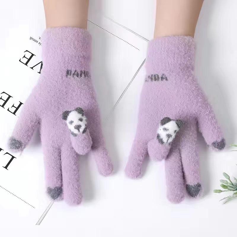 Winter Gloves Winter Girl Thickened Five-finger Student Cute Knitted Cold-proof Riding Touch Screen Warm Cycling Gloves