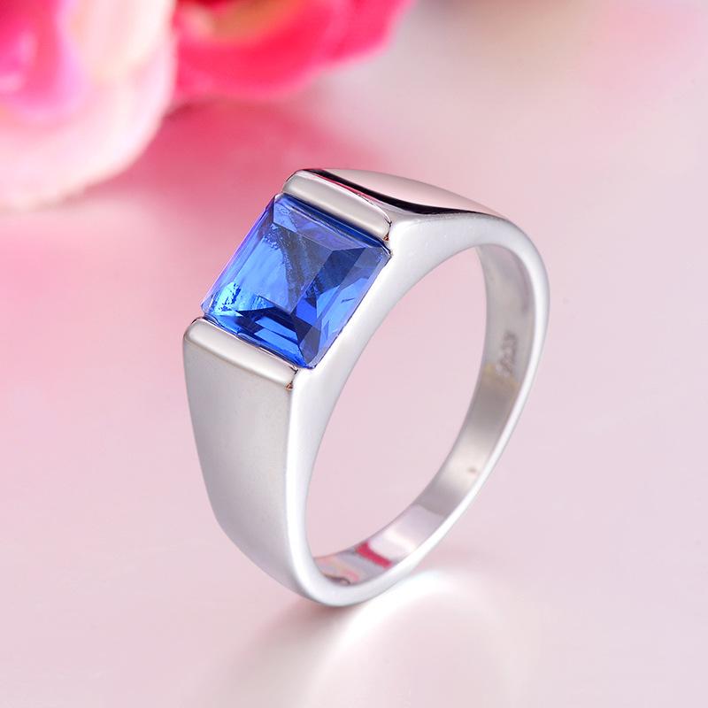 High Quality Blue Crystal Engagement Rings Atmospheric Fashion Blue Zircon Inlay Ring Men's Jewelry