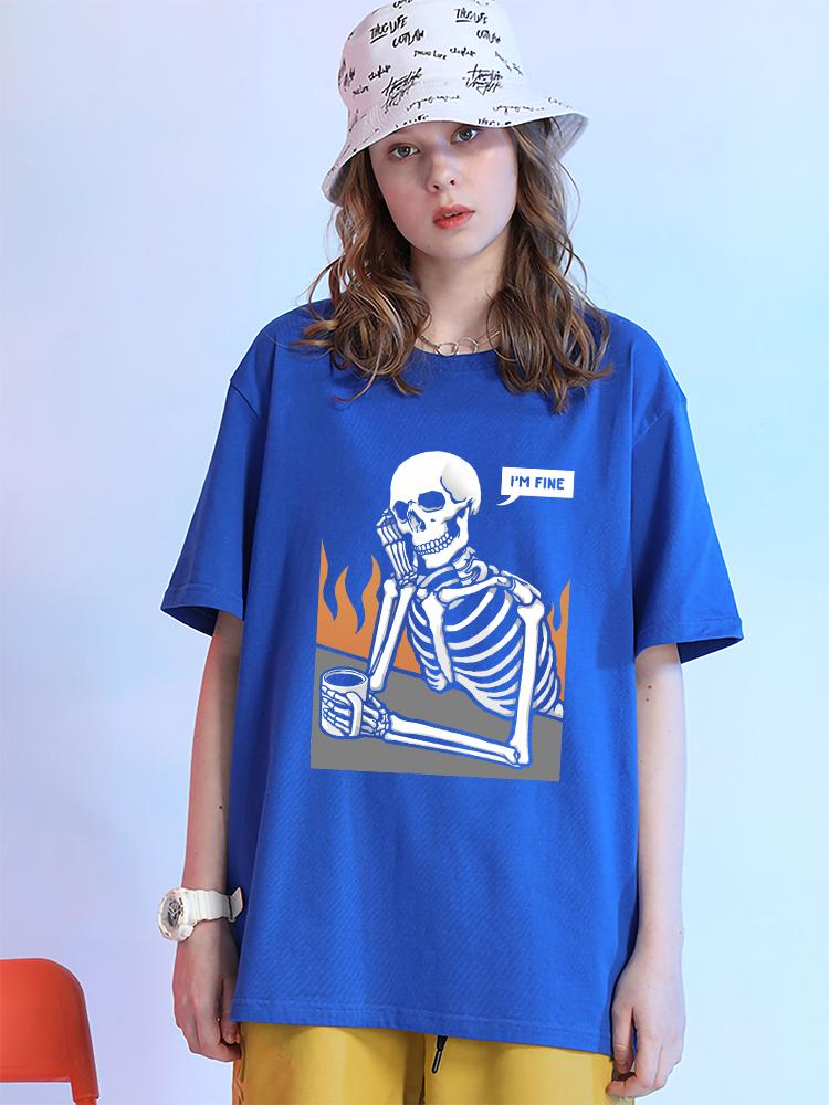 

Скелеты в медитации и Keep Alone женские топы хлопковые футболки с круглым вырезом летняя свободная одежда футболки больших размеров XXXL синий