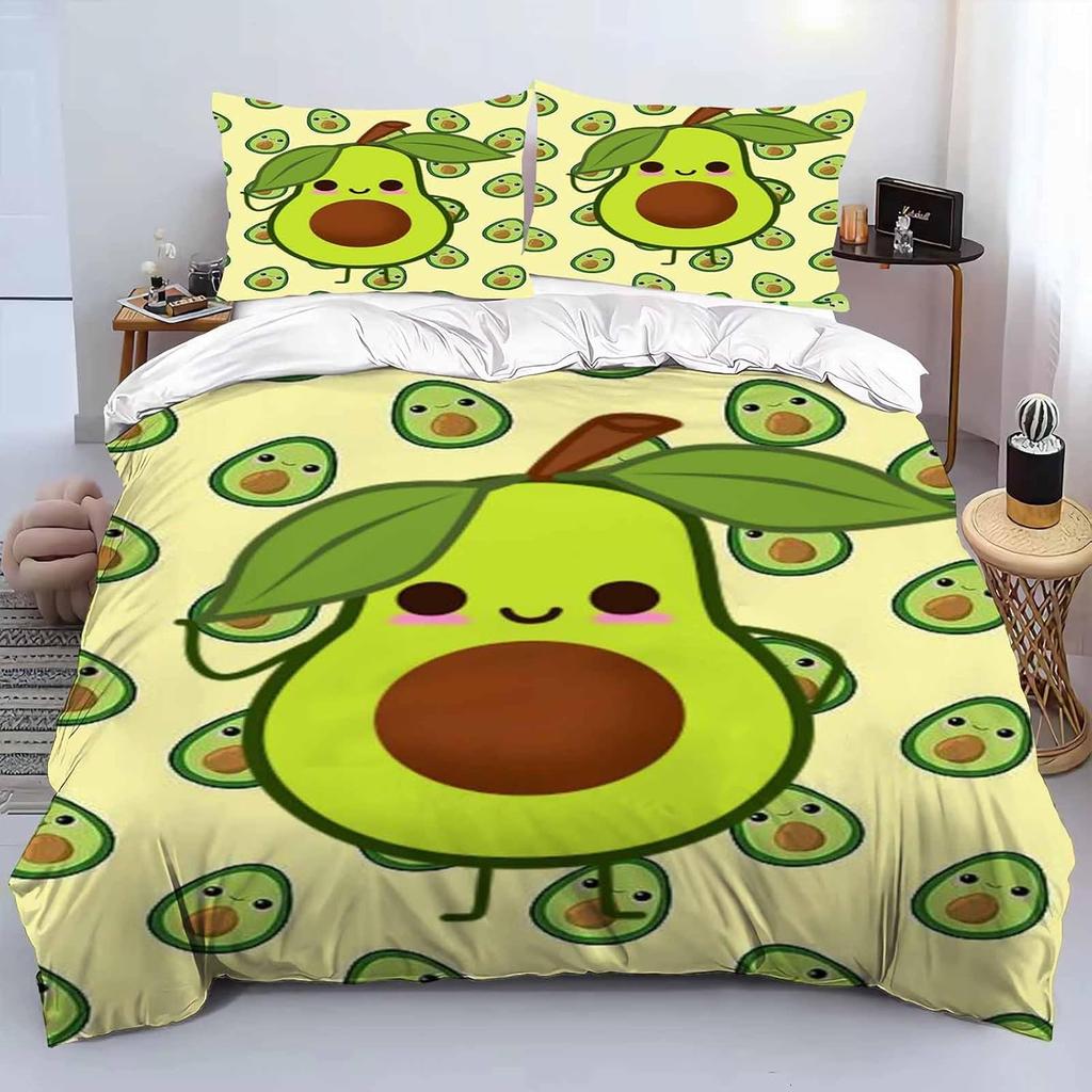 Avocado Bedding set, 3D Pattern Soft Microfiber Bed duvet cove Set, Fruit Quilt Cover and Pillow Cover 50 X 75 cm With Zipper