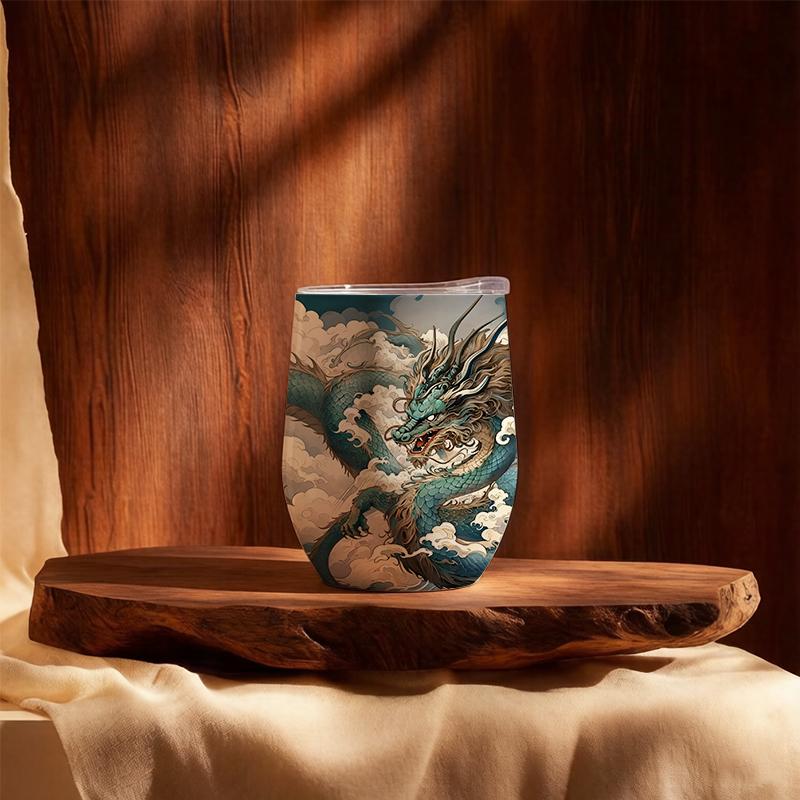 355ml Eggshell Cup Coiled Cloud Sea Dragon Element Travel Cup Mini Stainless Cool Cup Printed Water Cup Wine Travel Cup 355ml Eggshell Cup