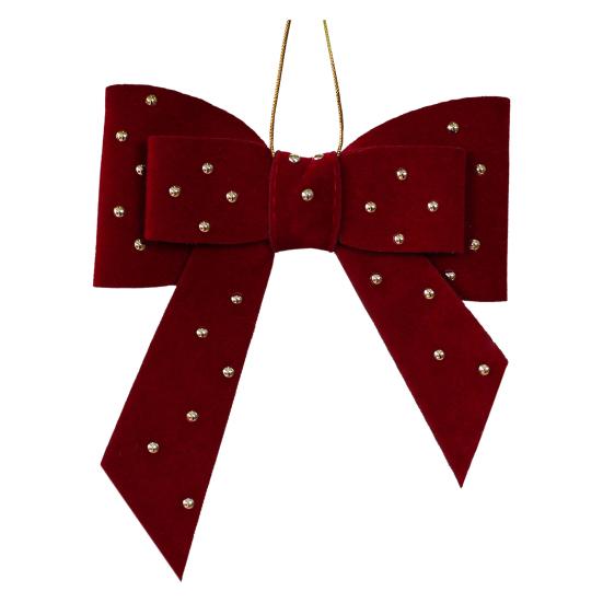 Velvet Christmas Tree Ornaments Rhinestones Heart Bow Shape Hanging Decor for Xmas Tree Window