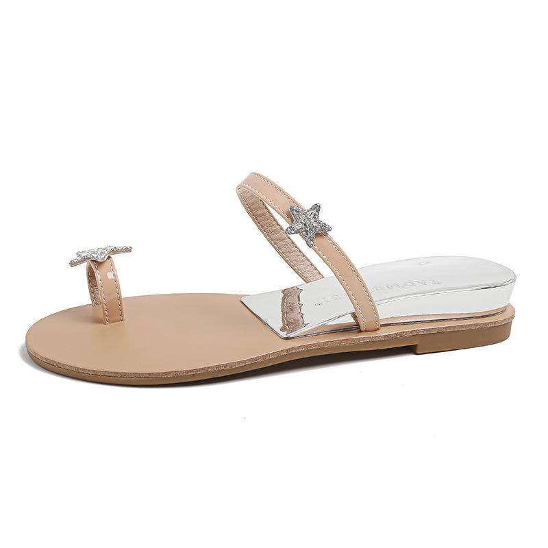 The Same Style, the Light of the Stars and the Moon~ the Stars and the Moon Diamond Buckle Mandarin Duck Slope Heel Set Toe Slippers Sandals Outside