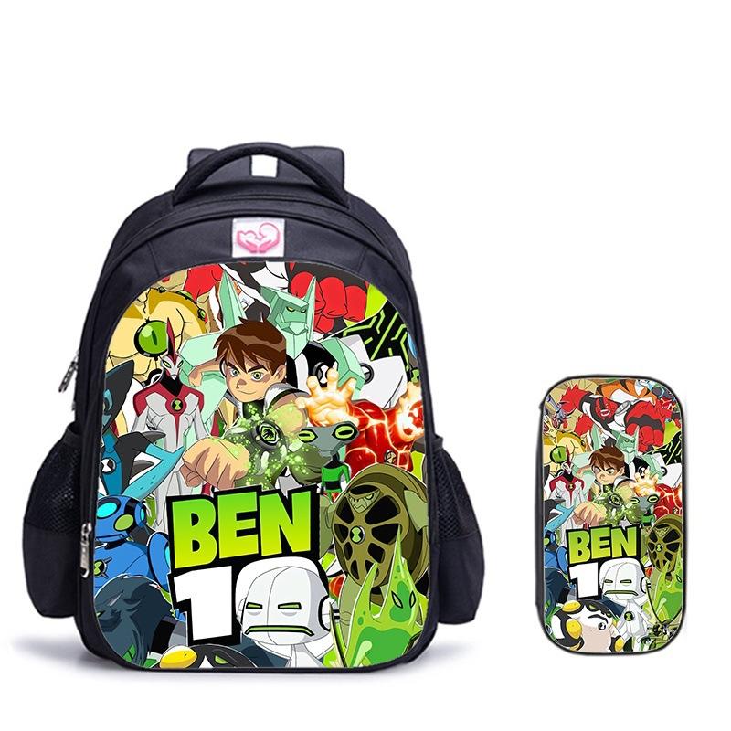 Ben10 Omnitrix Transformation Printing Two-Piece Set Elementary School Shoulder School Bag Large Capacity Grid Pencil Case Combination