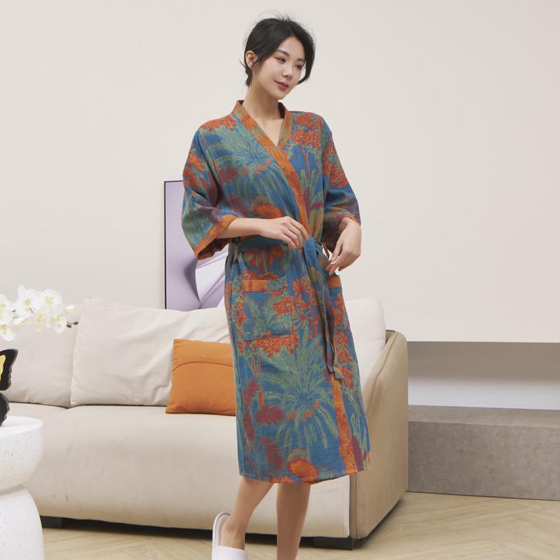 Женский легкий хлопковый халат-кимоно: Весенне-летний стиль с поясом - Кардиган-халат для пары. Extra Large