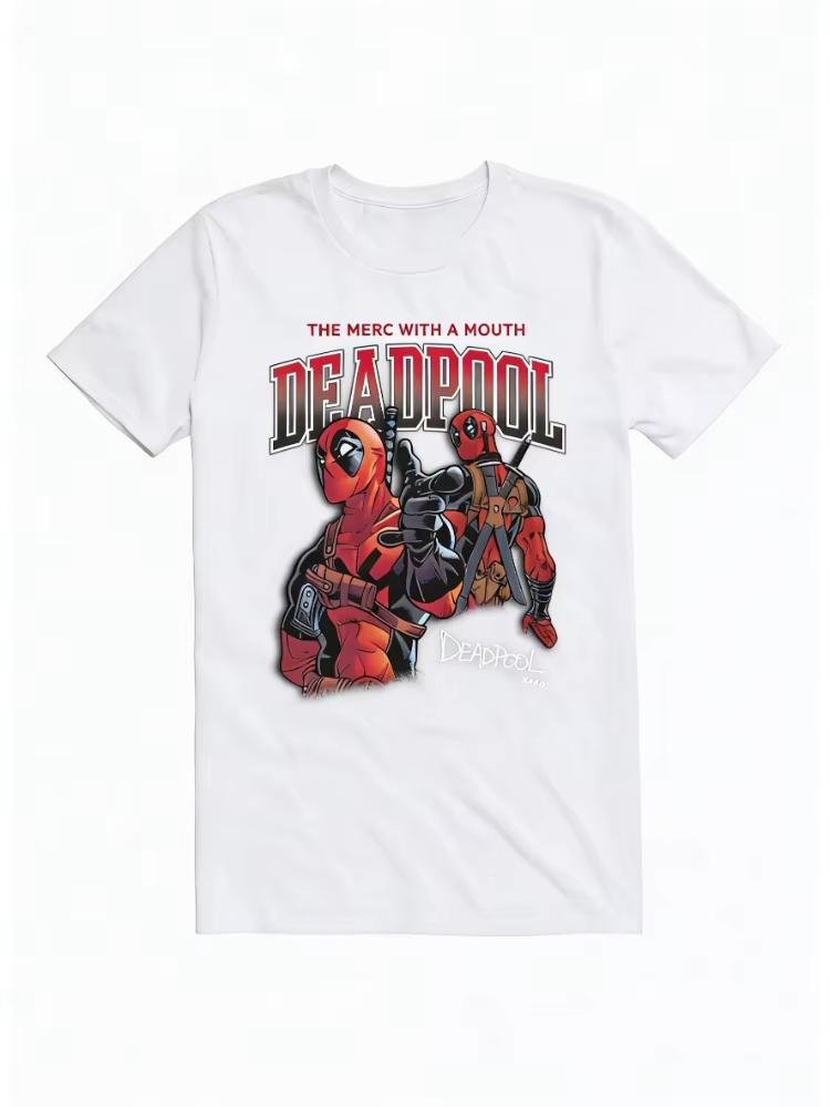 Marvels 2026 new Deadpool Glib Mercenary collage comic pattern Unisexs and WOMENs shortsleeved casual Tshirt S