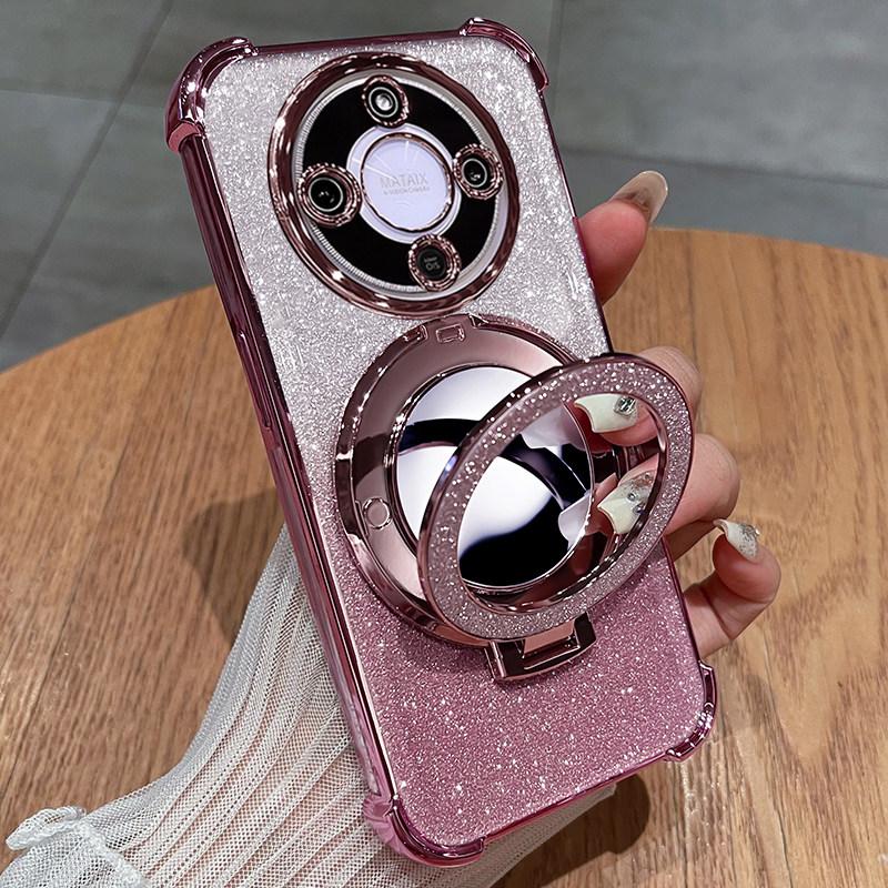 For Honor Magic 8 Lite 8 PRO Magic 7 6 5 Lite For Honor 400 Lite Mirror Glitter Holder Case Plating Airbag Back Cover