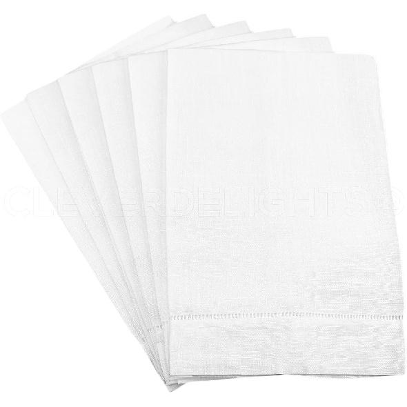 CleverDelights White Hemstitched Hand Towels - 6 Pack - 14 x 22 - 45/55 Cotton Linen Blend