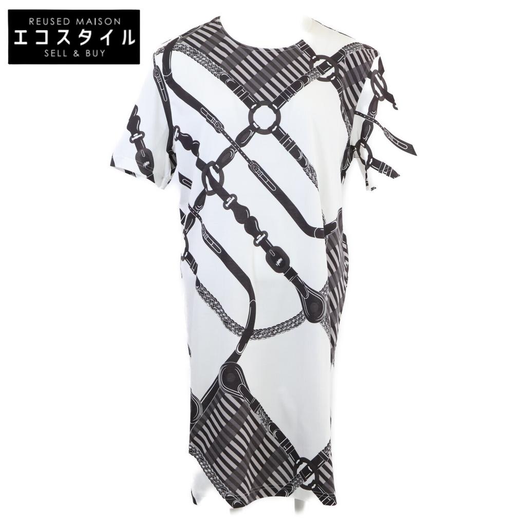 HERMES [New/Domestic Regular/25 Years Made] 5E4518DE Coaching Remix T-shirt dress 36 White / blackUsed
