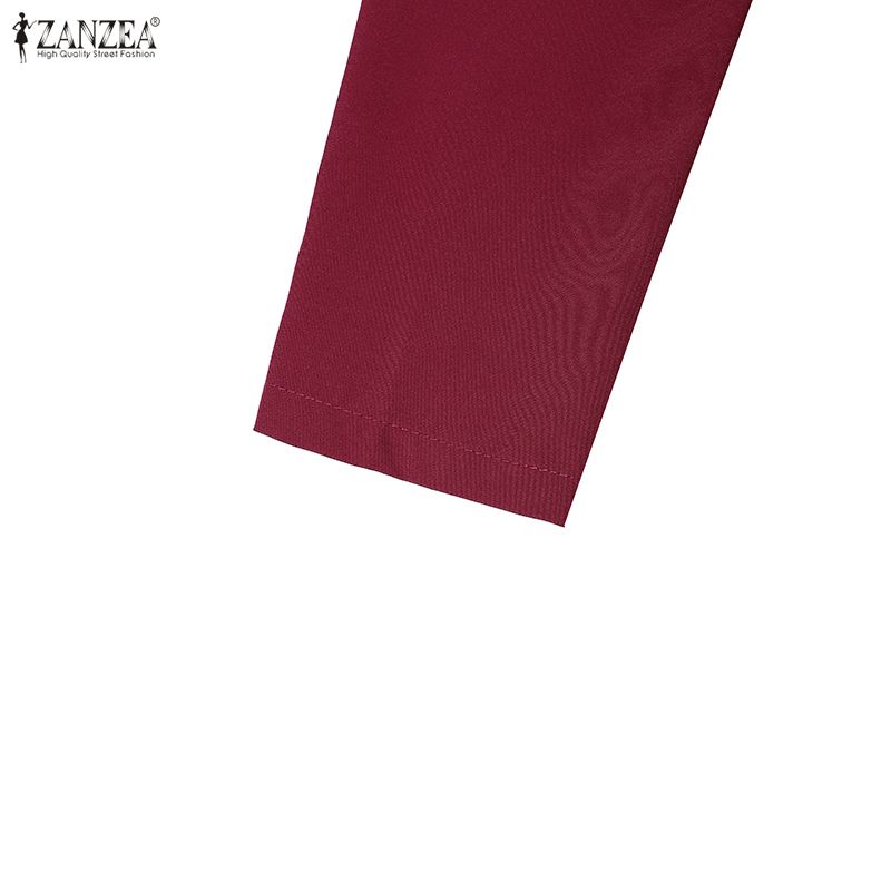 ZANZEA Dames Vierkante Hals Lange Mouwen Geplooide Hoge Taille Elegante Feest Midi Jurk
