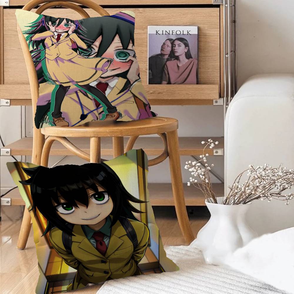 Anime Cartoon K-Kuroki T-Tomoko Cushion Cover Car Throw Pillow Case For Sofa Car Christmas Gift 40x40cm 45x45cm