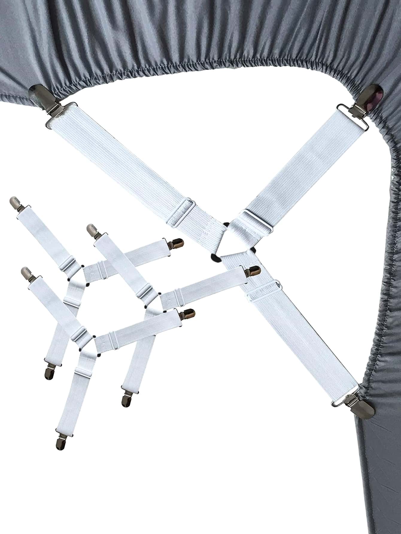 

4 шт. Треугольные держатели простыней, зажимы для простыней, регулируемые подтяжки для простыней, зажимы для матраса, чехол для матраса белый