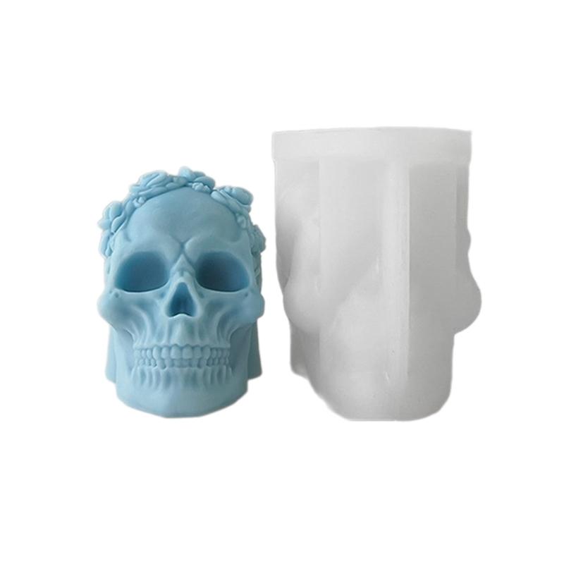 3D Skull Resin Molds Halloween Candle Mold Rose Skull Shaped Candle Making Mould Handmade Fondant Cake Aromatherapy Mold
