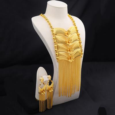 Dubai Indisches Halsketten-Ohrring-Set Großer Anhänger Quaste Schmuckset Goldfarbe Für Frauen Nigeria Afrikanisch Braut Hochzeitsparty Schmuck