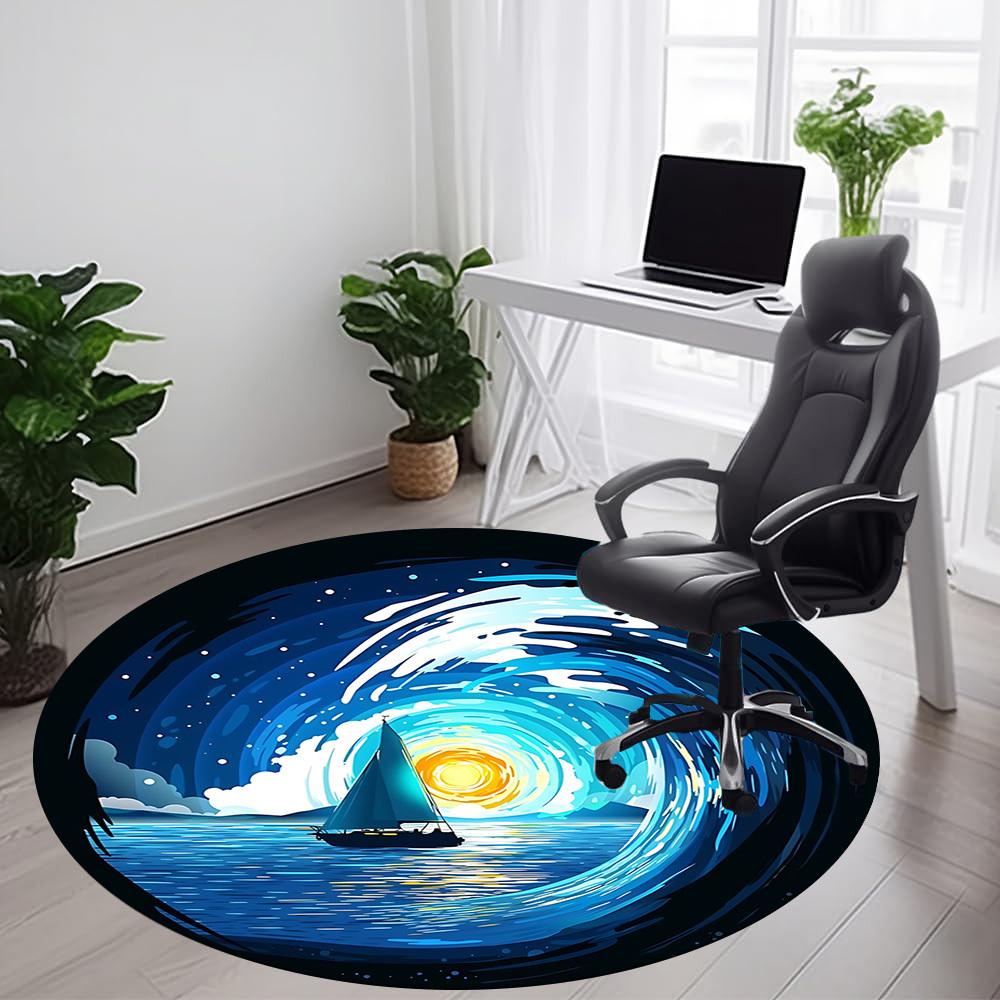 1pc Sailboat Sunset Office Round Area Rug, Indoor Mat Suitable ForOffice, Under Office Chairs Bedroom Living Room Home Decor, Room Deco  D064
