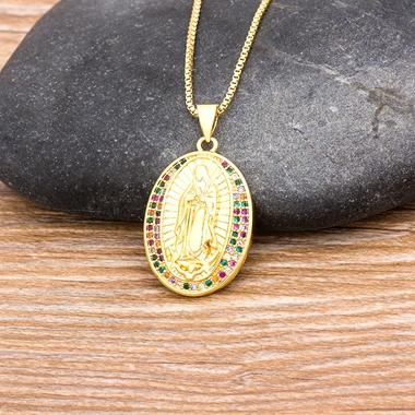 Nidin New Arrival 10 Styles Copper CZ Virgin Mary Necklaces For Women Men Crystal Necklace Long Chain Catholic Jewelry Gifts