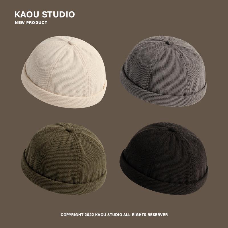 Unisex Retro Corduroy Gourd Cap - Brimless, Sophisticated, Versatile Hat for Autumn/Winter