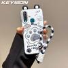KEYSION Cute Ear Cartoon Case for VIVO Y17 Y15 Y12 with Lanyard Soft Silicone+PC Shockproof Phone Back Cover for VIVO Y11 2019