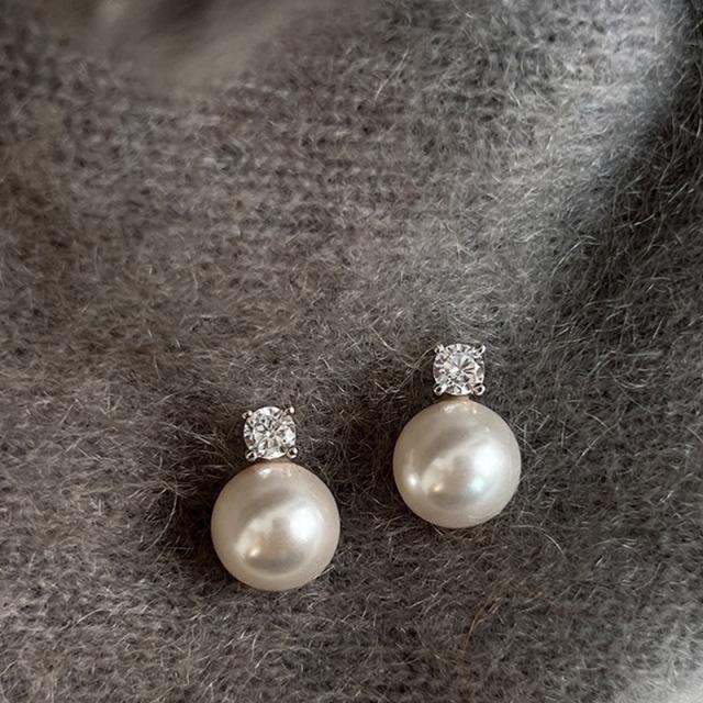 S925 Silver Needle Pearl Stud Earrings for Women